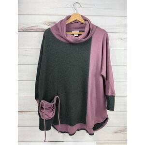 IRIDIUM Cowl Neck Color Block Pullover Womens S Lagenlook‎